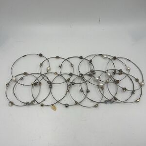 Seasonal Whispers Bangles Set of 14 Real Pearl  Crystal Stainless Steel Variety